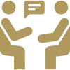 Two figures talking with speech bubble